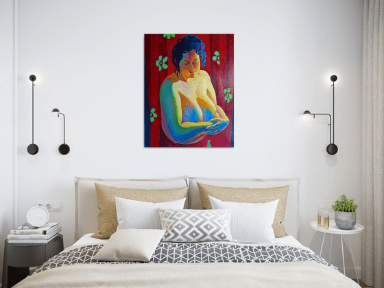 SEMI-NUDE AGAINST RED CLOTH