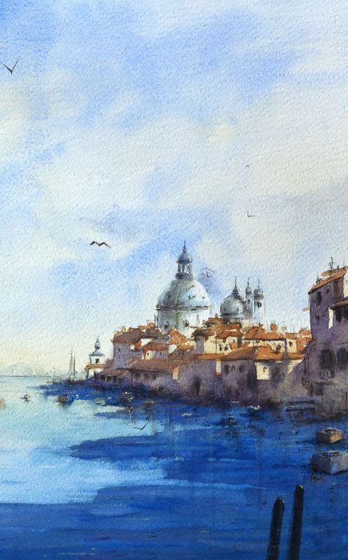 St. Maria and sea view Venice Italy by Nenad Kojić watercolorist