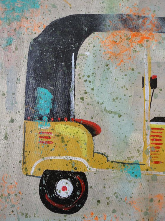 Tuk Tuk - Indian Auto rickshaw - Collage on canvas..Vintage Gift Idea