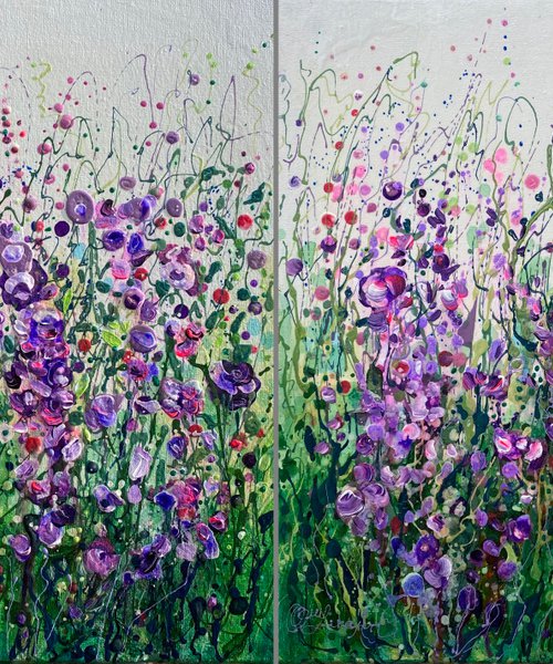 Floral Diptych Commission by Lena Owens at OLena Art