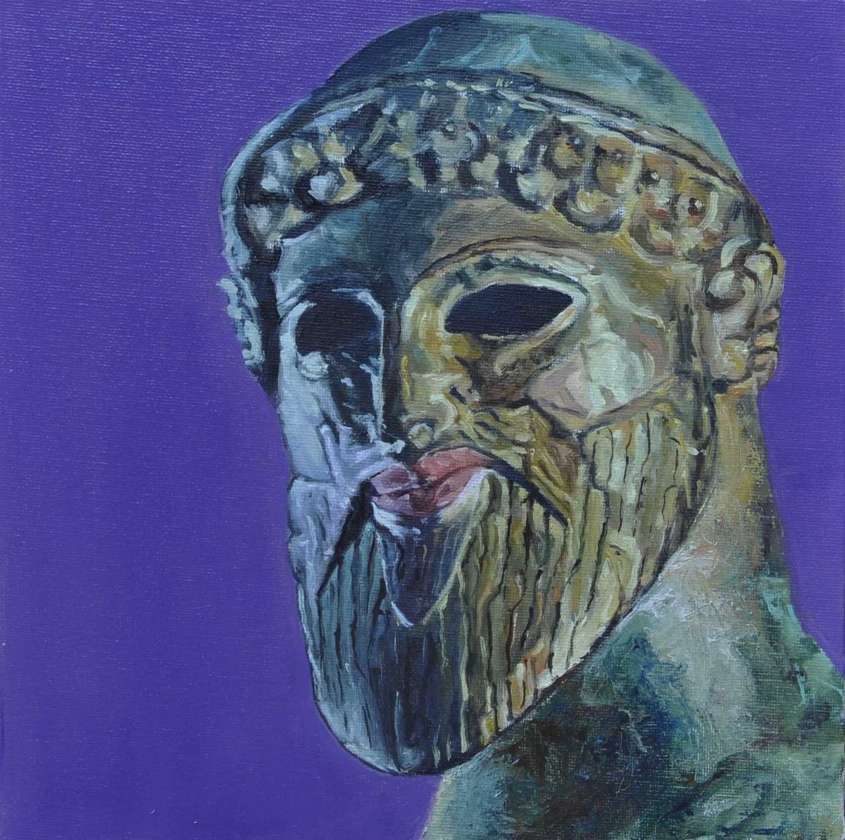 Portrait Oil Painting By Fuensanta Ruiz Urien, 13 X 13, Parece Que Se Rie Poseidon, Original Artwork