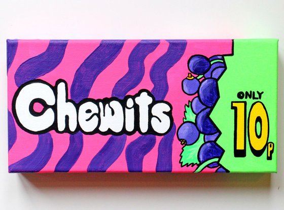 Chewits Blackcurrant Flavour Retro Sweets Pop Art Painting On Miniature Canvas