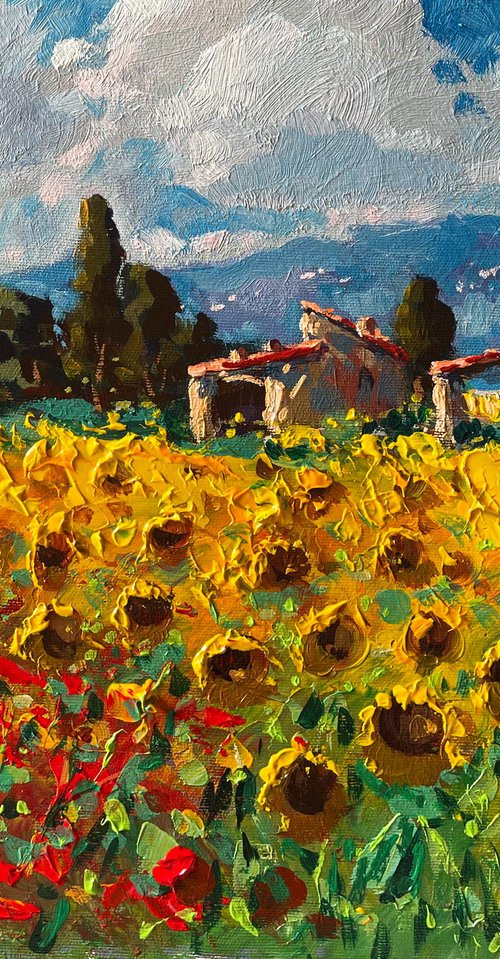 Tuscan Sunflowers and Poppies by Agostino Veroni