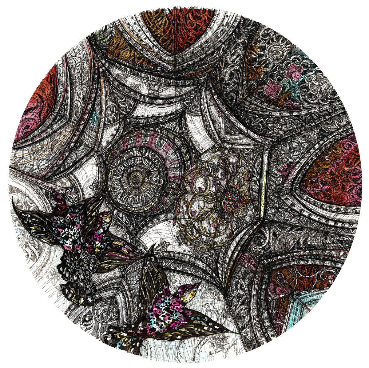 Impressionistic Cityscapes Drawing By Maria Susarenko, 31 X 31", Pink Sky. The Dome, Original Artwork