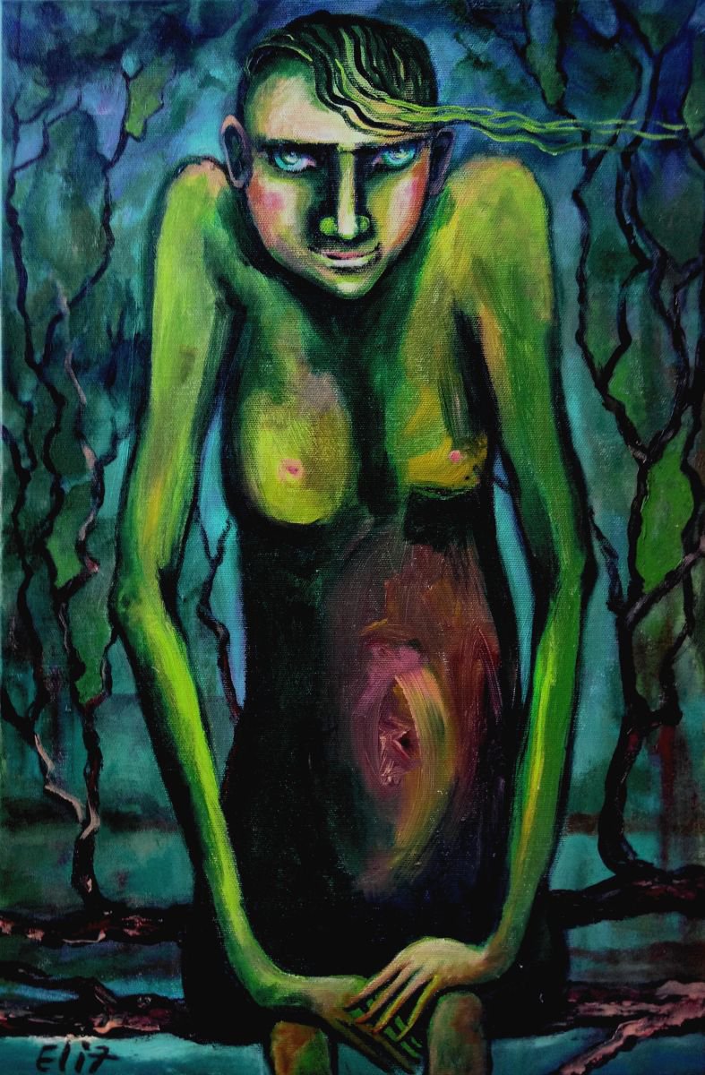 Expressive Portrait Acrylic Painting By Elisheva Nesis, 16 X 24, Teenager, Original Artwork