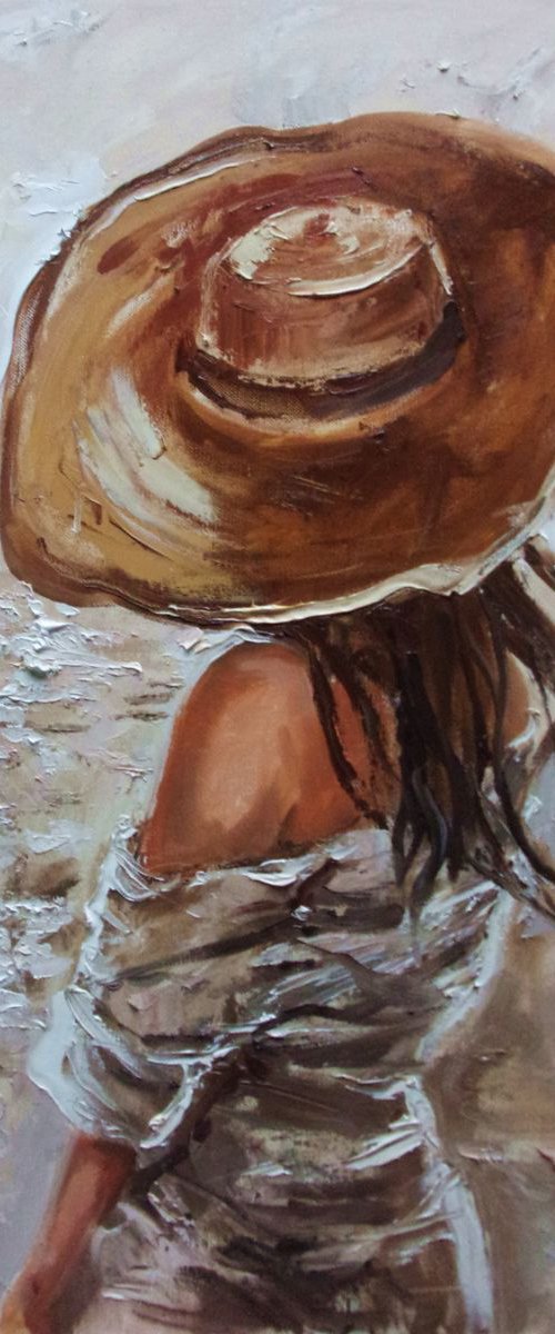 SALE " BEAUTIFUL VIEWS... "- SKY SEA SAND liGHt  ORIGINAL OIL PAINTING, GIFT, PALETTE KNIFE by Monika Luniak