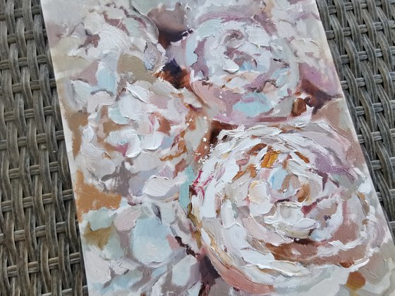 White flowers painting, Peonies painting on canvas, Peony Flowers Original