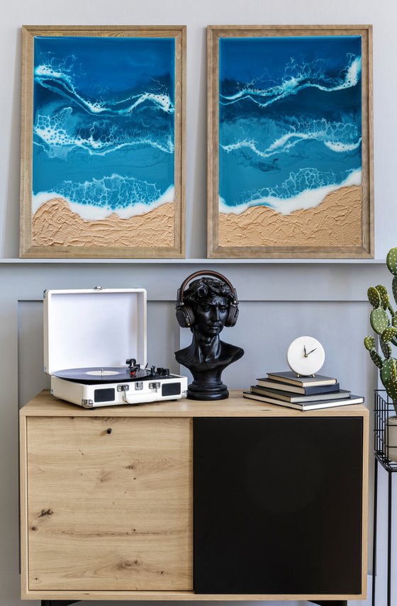 Set of 3 seascape original resin artwork