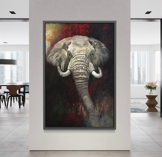 The Gentle Giant, large original Elephant painting