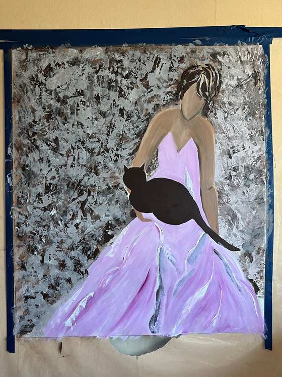 Woman Cat Painting