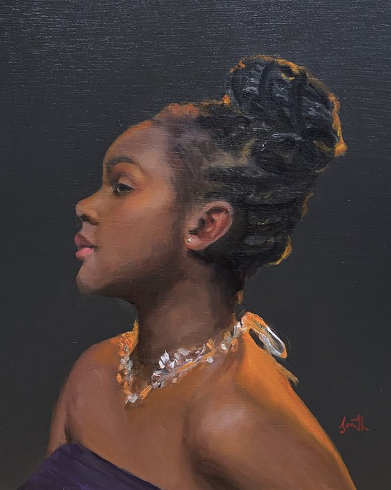 Modern young black woman oil portrait Contemporary Style.