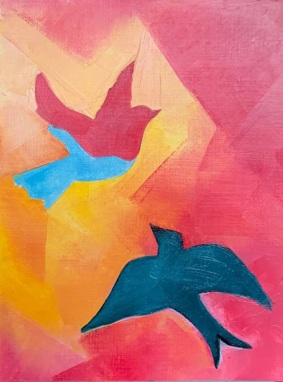 Abstract birds flying