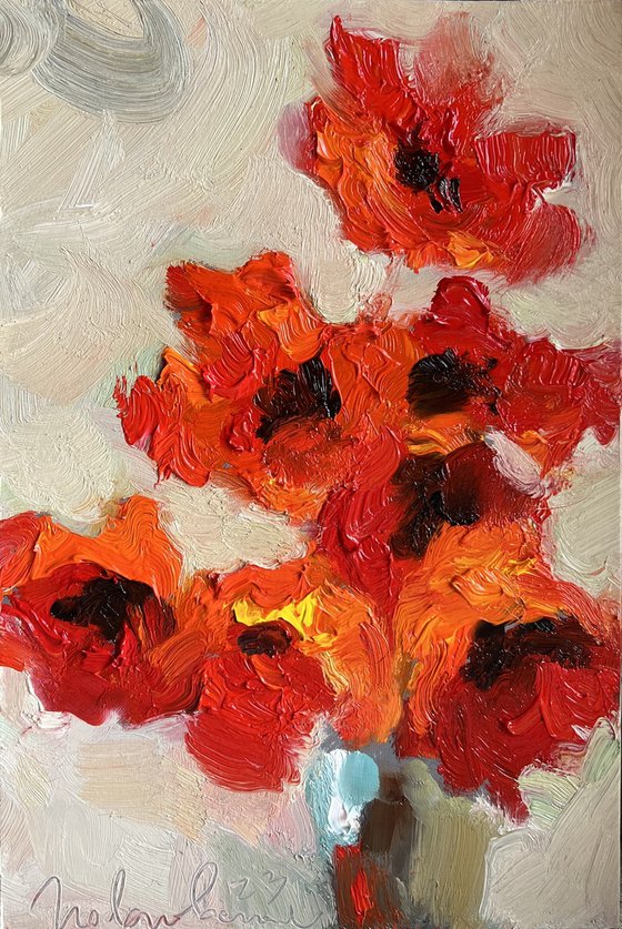 "Poppies on beige"