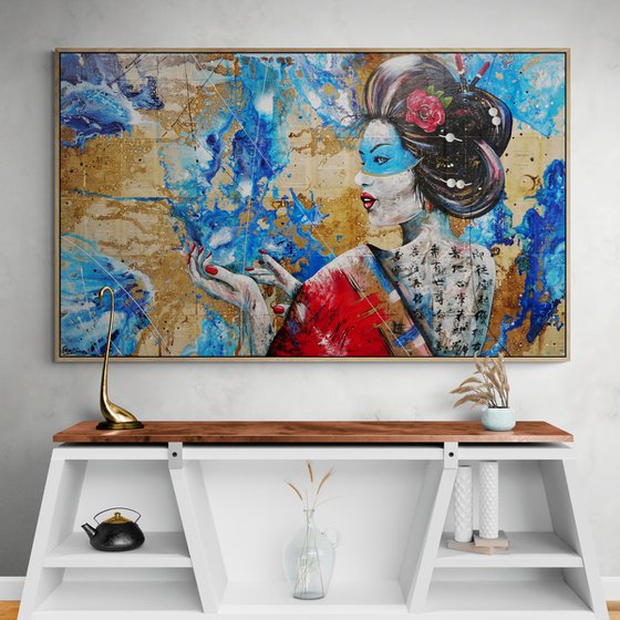 Safaia 200cm x 120cm Geisha Book Page Abstract Realism Art