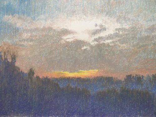 Winter sunset original pastel drawing by Mark Taylor
