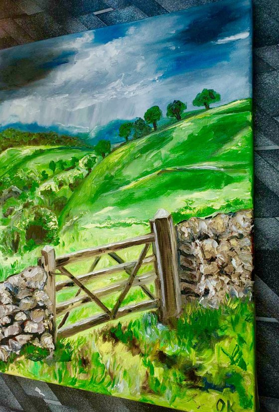 PEAK DISTRICT . ENGLISH LANDSCAPE, OIL PAINTING. OFFICE URBAN WALL ART