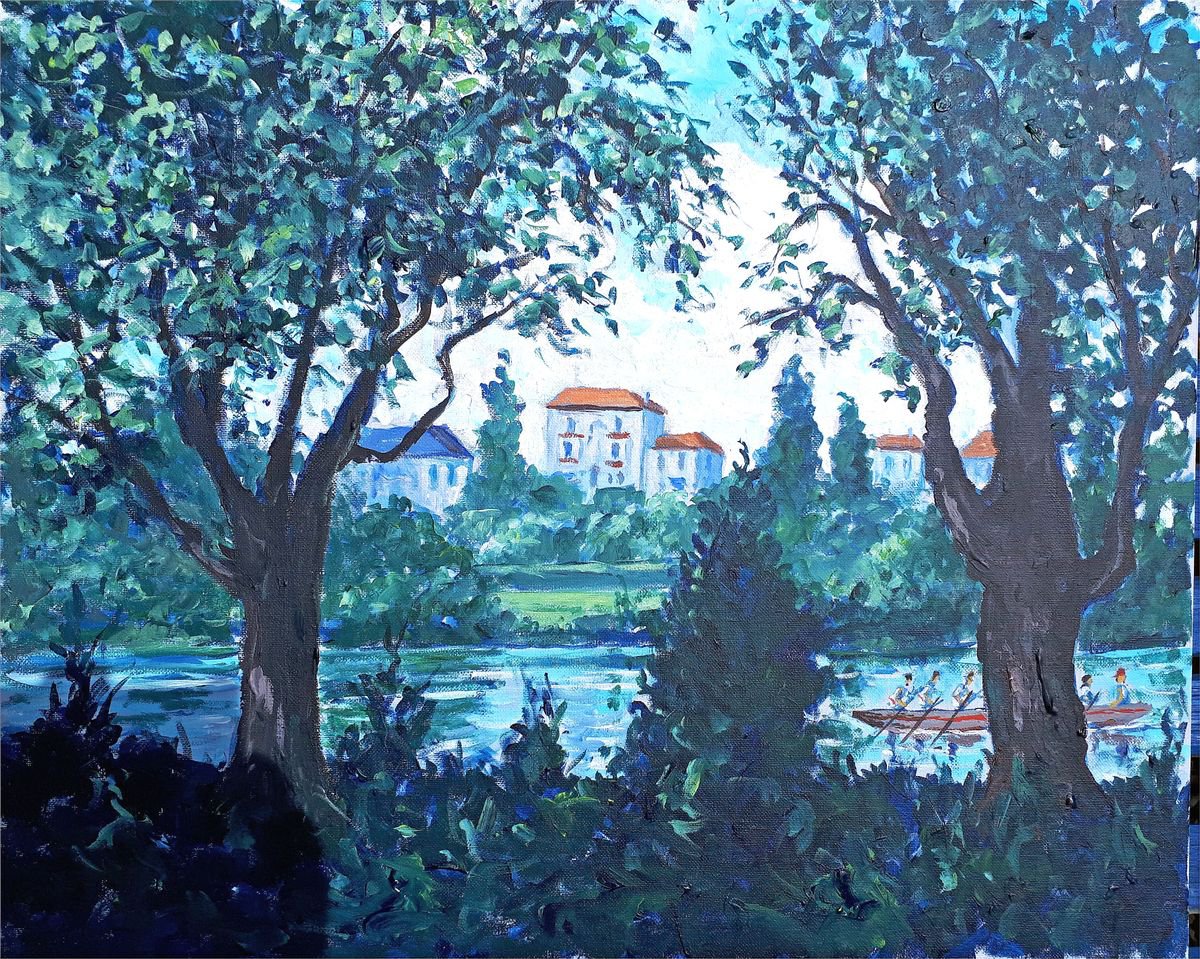 Expressive Cityscapes Acrylic Painting By Colin Ross Jack, 24 X 20, View Over The Severn, Worcester, Original Artwork