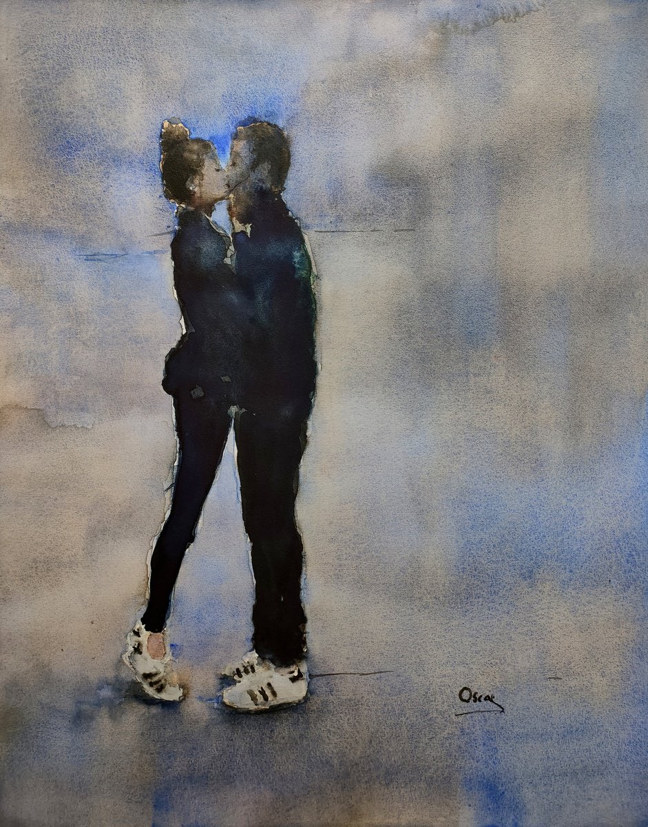 Impressionistic Portrait Watercolour By Oscar Alvarez Pardo, 16 X 20", Romantically 8, Original Artwork