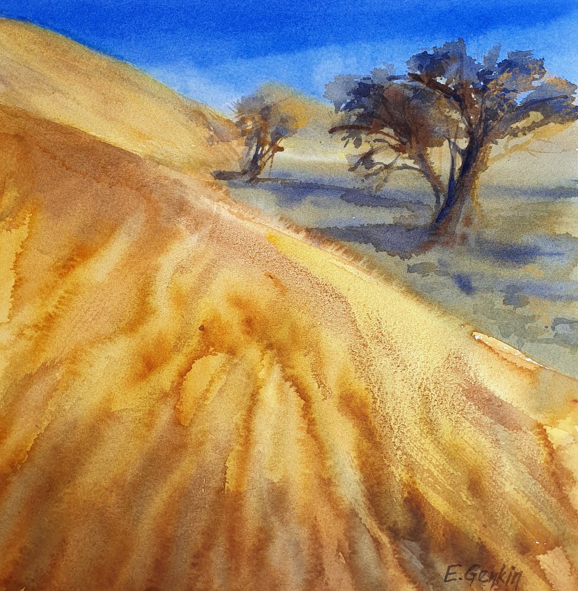 Impressionistic Watercolour , Desert By Elena Genkin, 11 X 11, Artwork For Sale On Artfinder