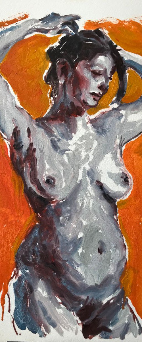 Nude study on orange by patrick falaniko