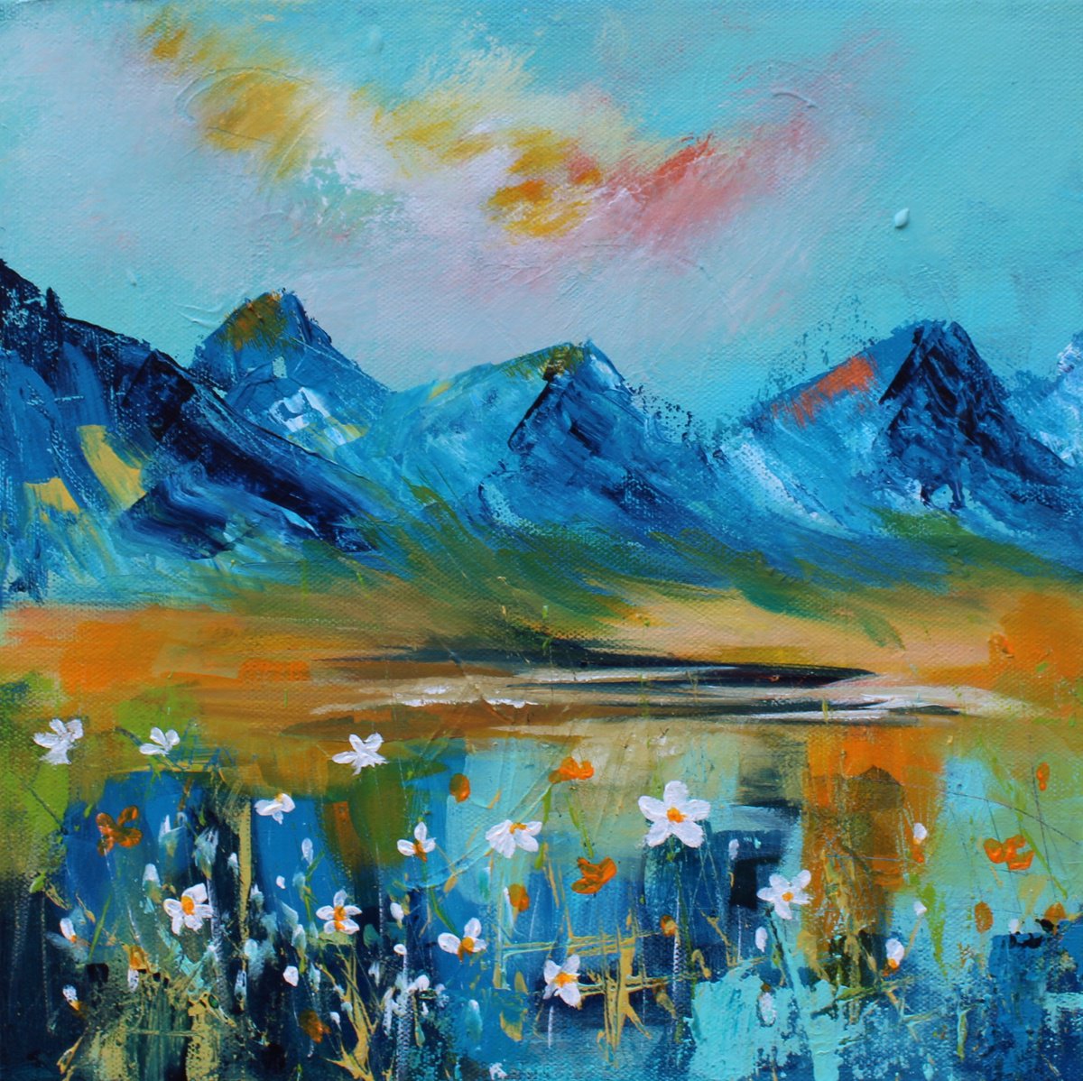 Impressionistic Landscape Acrylic Painting By Niyati Jiwani, 12 X 12", Bloom Ii, Original Artwork