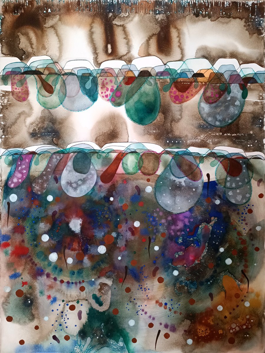 Organic Abstract Watercolour By Ilaria Finetti, 22 X 30, Roccia Madre, Original Artwork