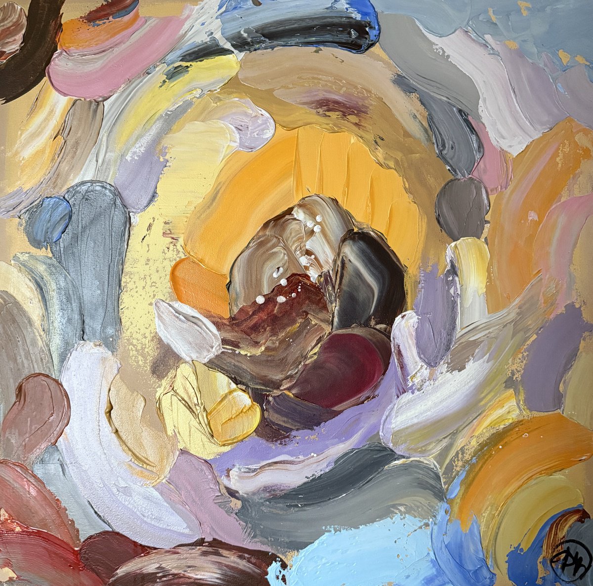 Organic Abstract Acrylic Painting By Daria Borisova, 30 X 30, The Source, Original Artwork