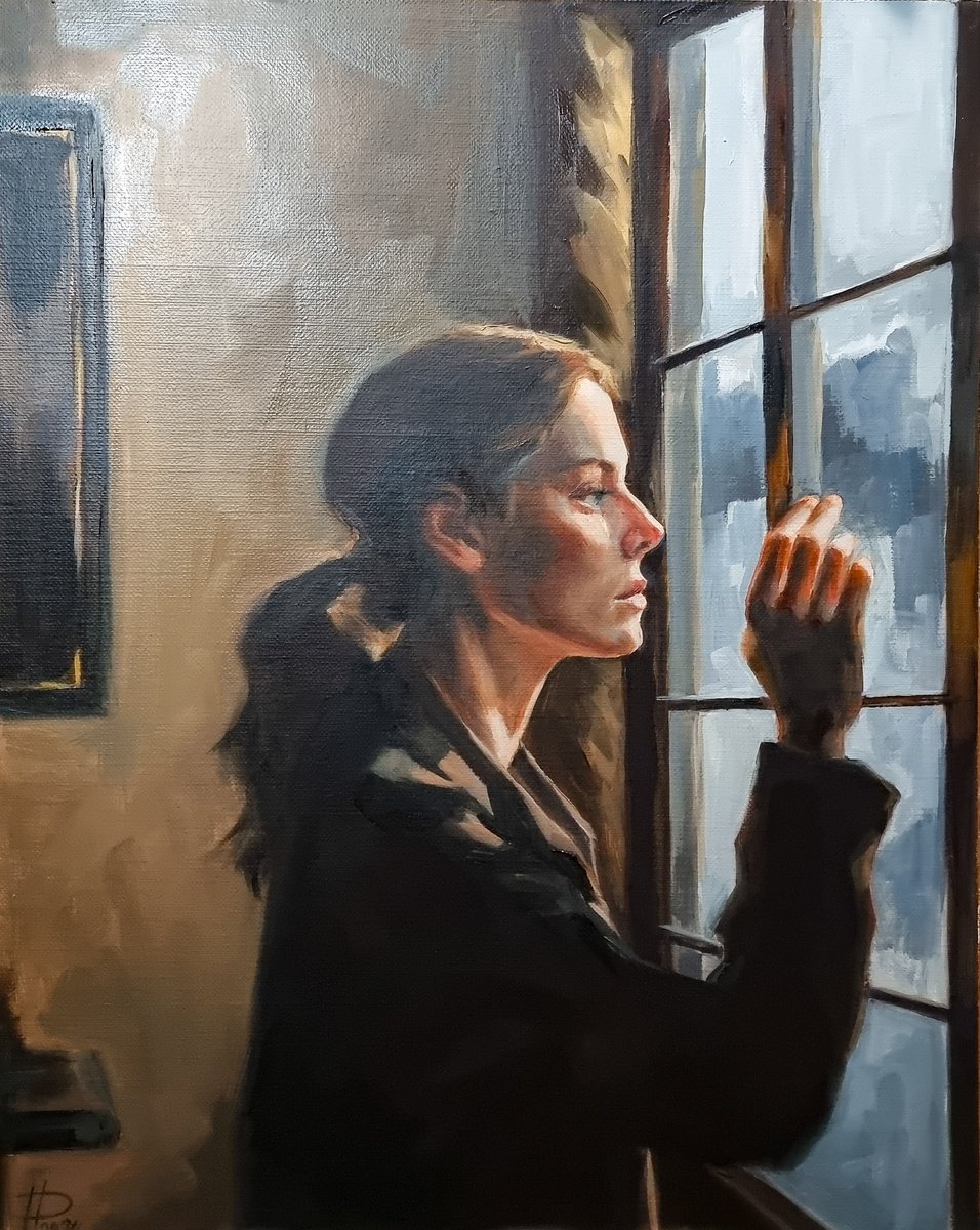 Expressive Portrait Oil Painting By Artmoods Tp, 16 X 20, Window Of Hope, 8, Original Artwork