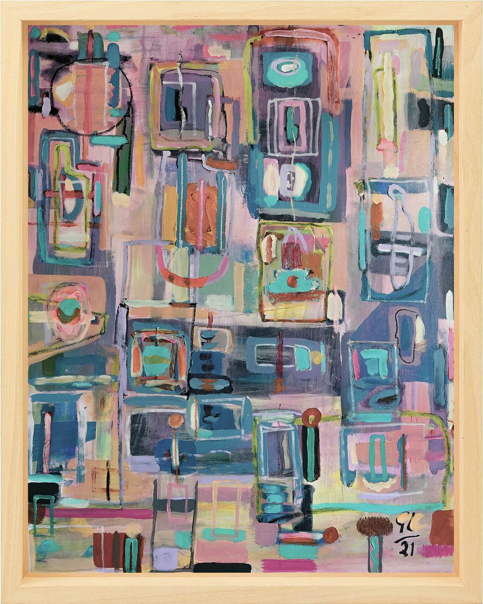 Organic Abstract Acrylic Painting By Geert Lemmers Fpa, 33 X 41, Plateau Der Menschheit Opus 41, Original Artwork