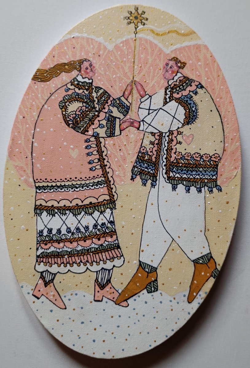 Naive Portrait Acrylic Painting By Tetiana Osadchuk, 8 X 12", Tender Winter, Original Artwork