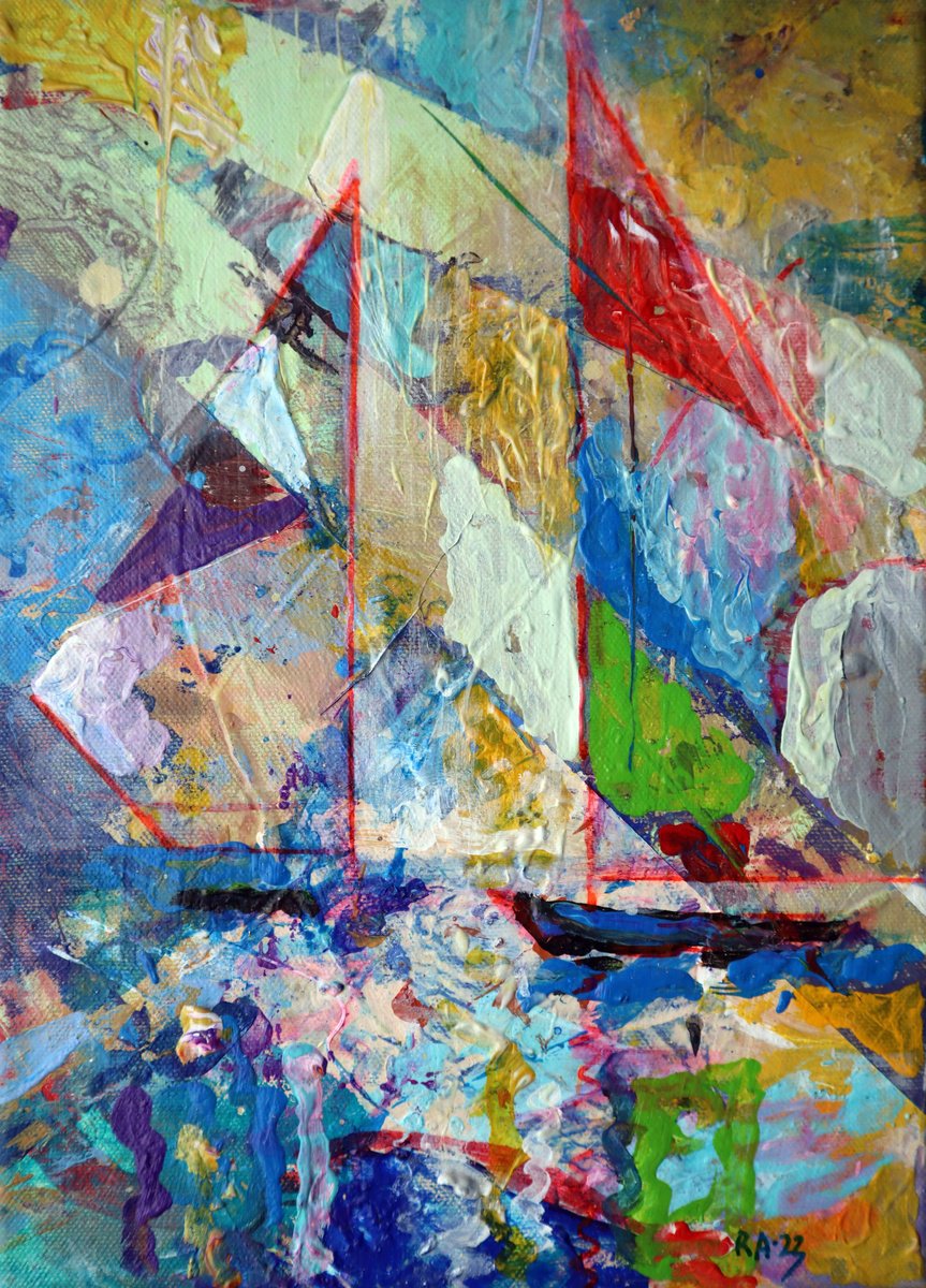 Abstract Landscape Acrylic Painting By Rakhmet Redzhepov, 8 X 11", Sail 4, Original Artwork