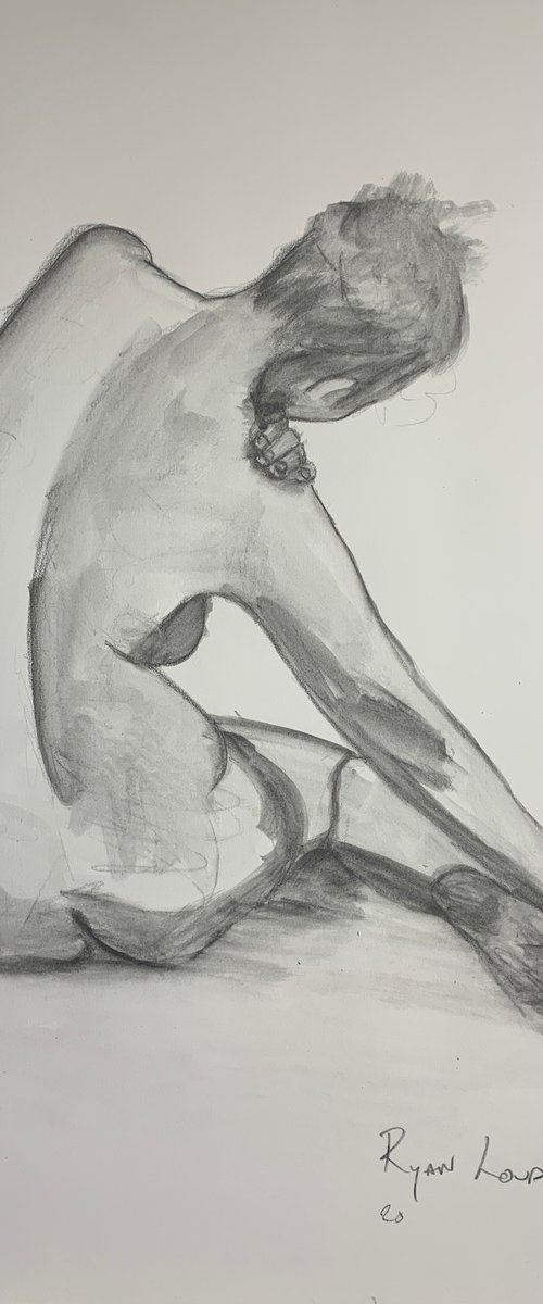 Nude Woman's Back 16x23 Oil and Charcoal On Paper by Ryan  Louder