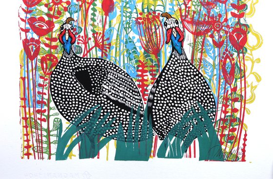 Guineahens in the wildflowers