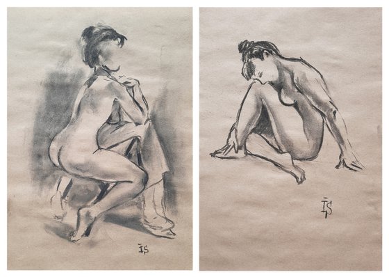 Julia №4. Set of 2 charcoal drawings.