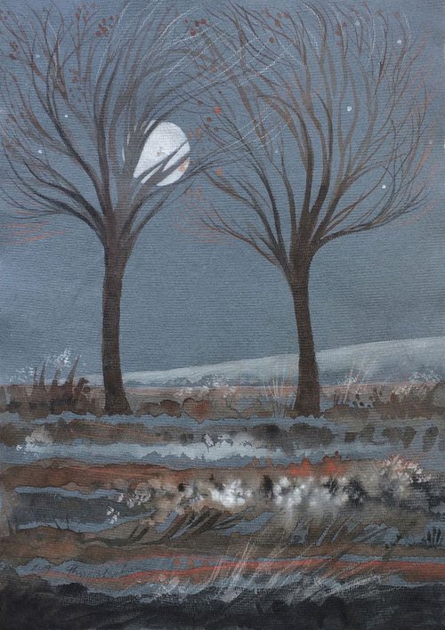 Autumn's Last Leaves - Cradled Moon by Phyllis Mahon