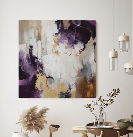 "Flood" Purple beige gold abstract art