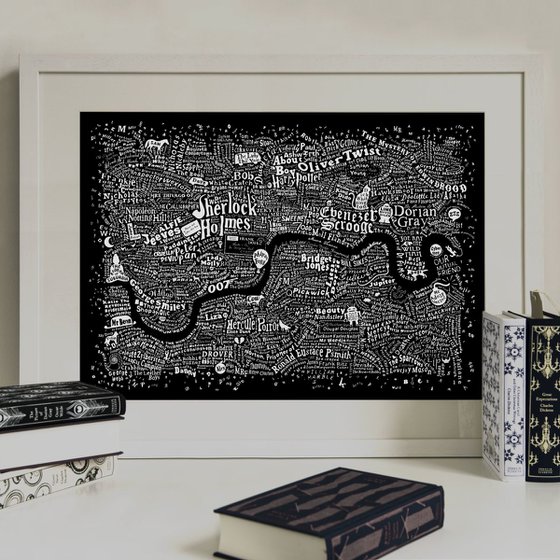 LITERARY LONDON MAP (Frayed edge, black)