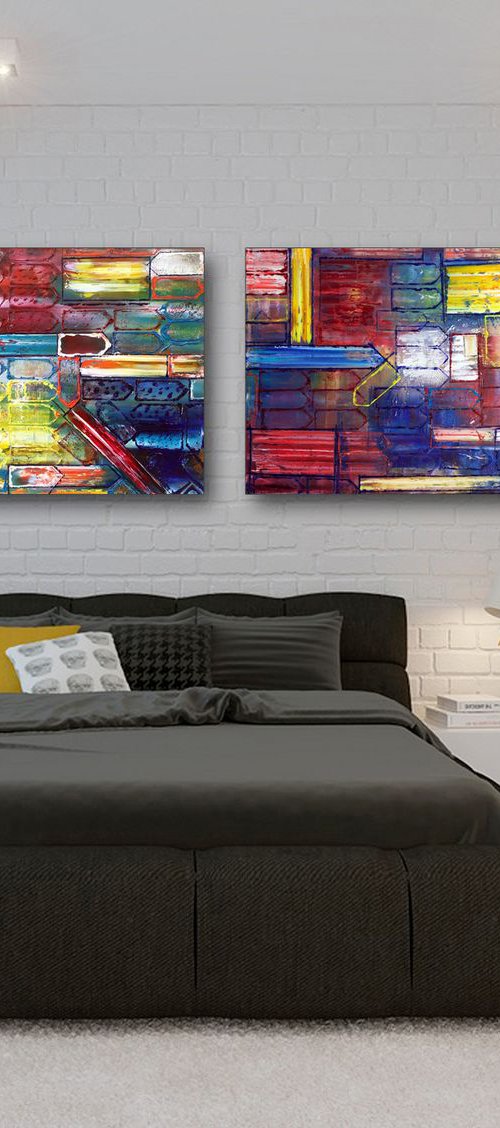 "Take It From Me" - FREE USA SHIPPING - Original Large PMS Abstract Diptych Oil Paintings On Canvas - 54" x 24" by Preston M. Smith (PMS)