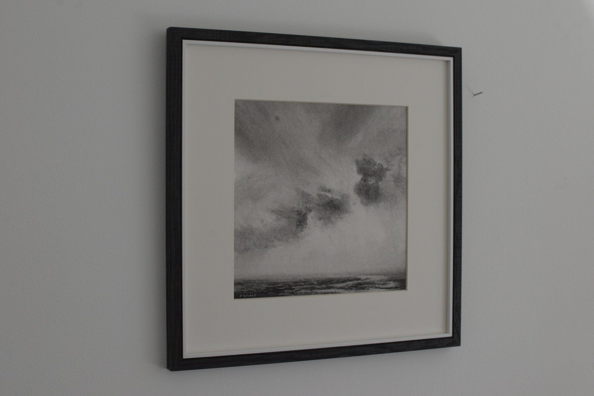 Expressive Landscape Charcoal Drawing By Colin Slater, 12 X 12, Cloud Study, Original Artwork