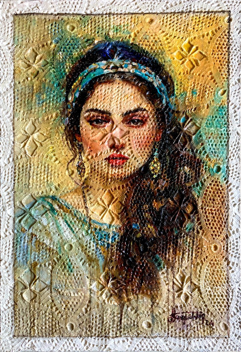 Expressive Portrait Oil Painting By Fatih Sungurtekin, 11 X 15, Lacy 5, Original Artwork