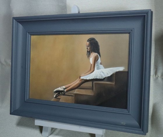 On the Steps, Ballerina Portrait, Girl, Ballet Painting Framed