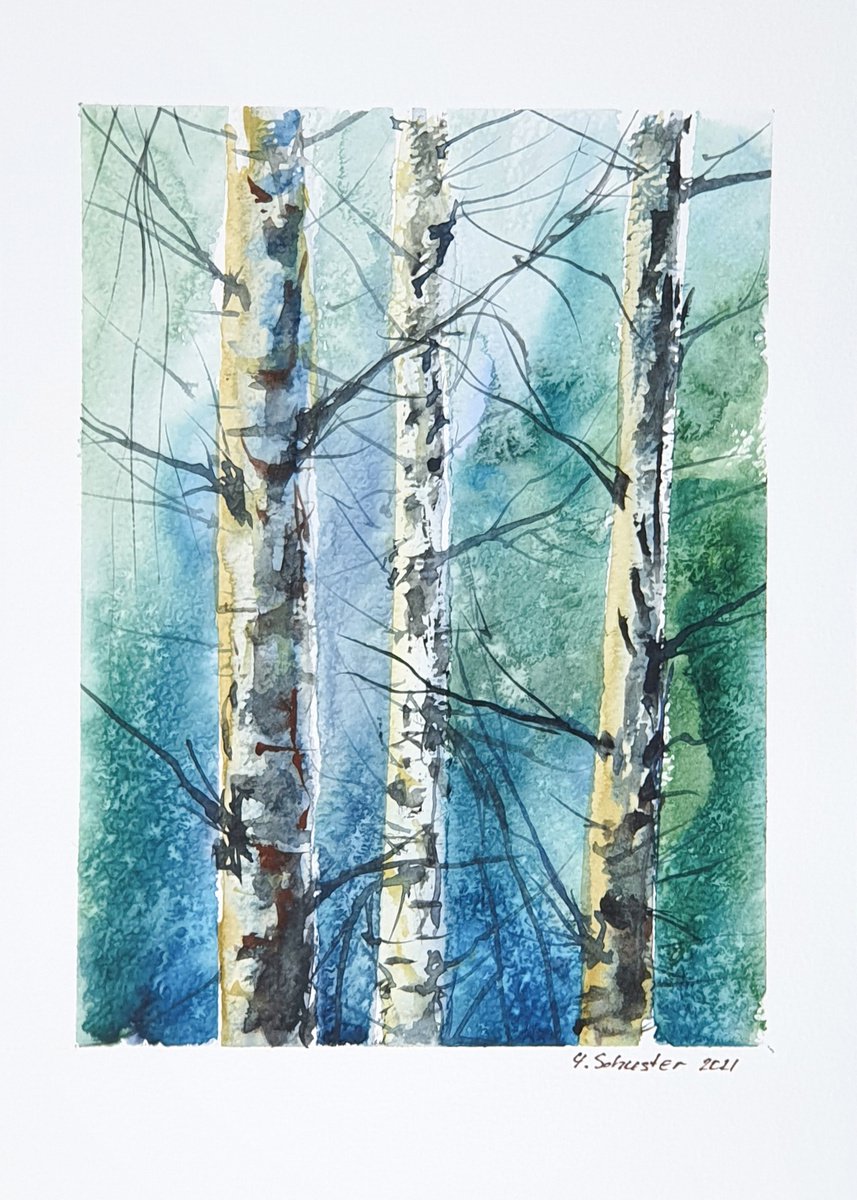 16/20 ORIGINAL WATERCOLOR painting. Trees series by Yulia Schuster
