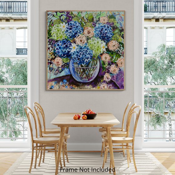 Blue Hydrangea and Roses