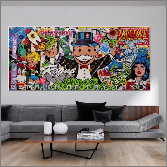 Mr Monopoly Temptation 270cm x 120cm Monopoly Man Textured Urban Pop Art