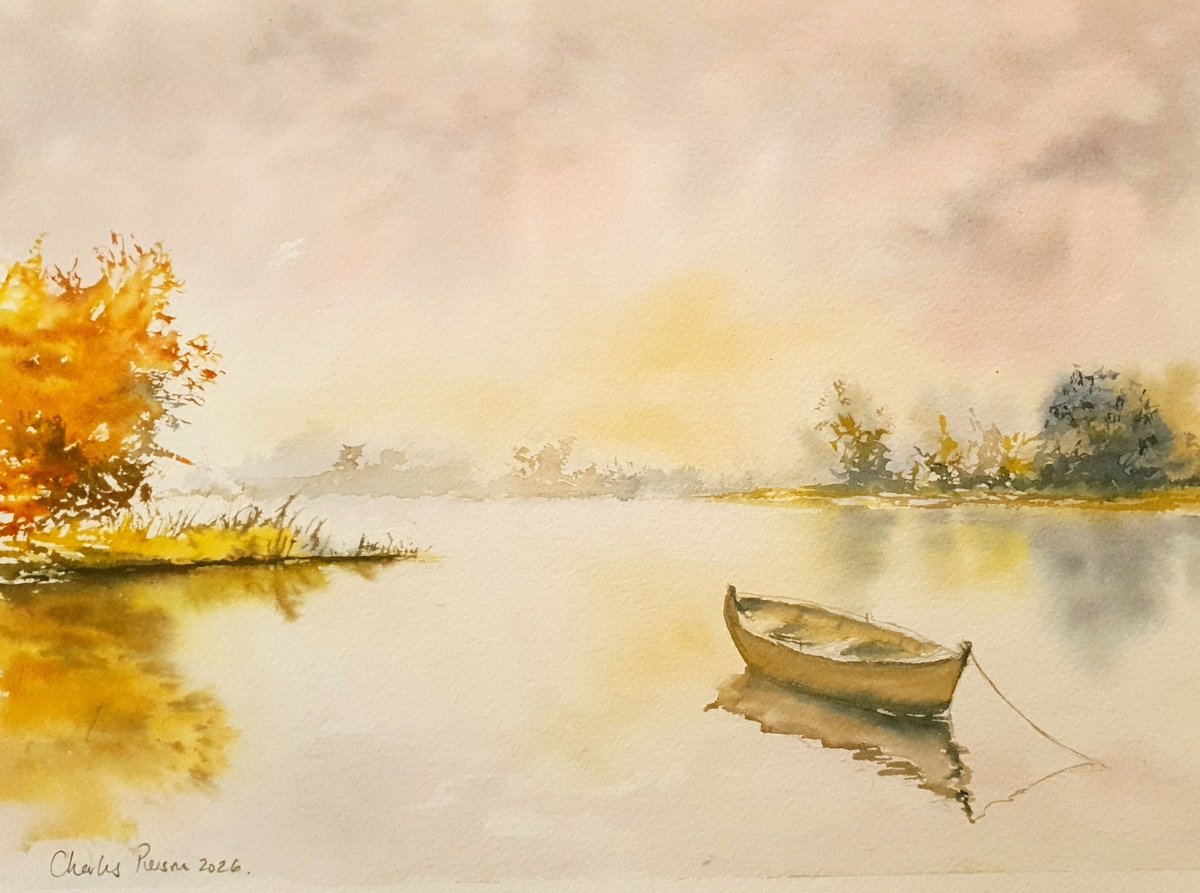 Impressionistic Watercolour , Peaceful Morning On The Lake By Charles Pierson, 15 X 11, Artwork For Sale On Artfinder