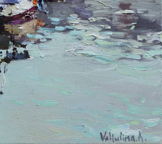 Boats in the bay - Original Landscape painting