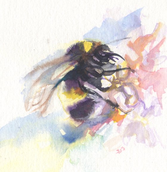Watercolour Bee with flower