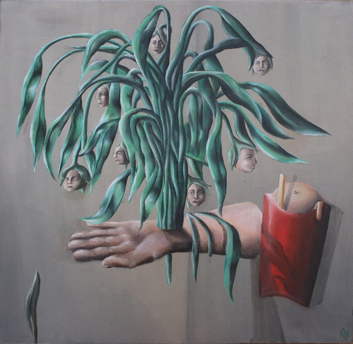 Surrealistic Still Life Oil Painting By Vanessa T Stefanova, 16 X 15", Flowers, Original Artwork