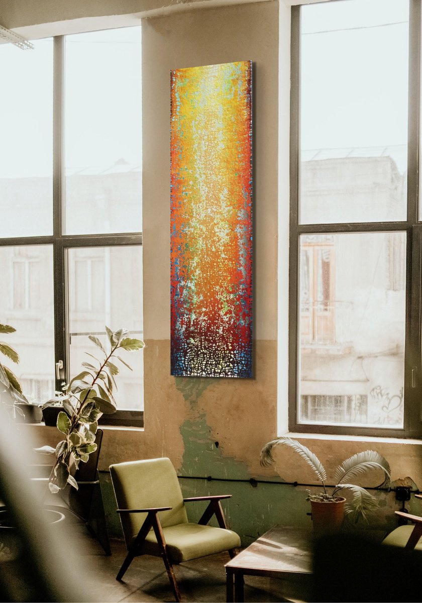 Organic Abstract Acrylic Painting By Heidi Thompson, 24 X 90, Celebration Of Summer, Original Artwork