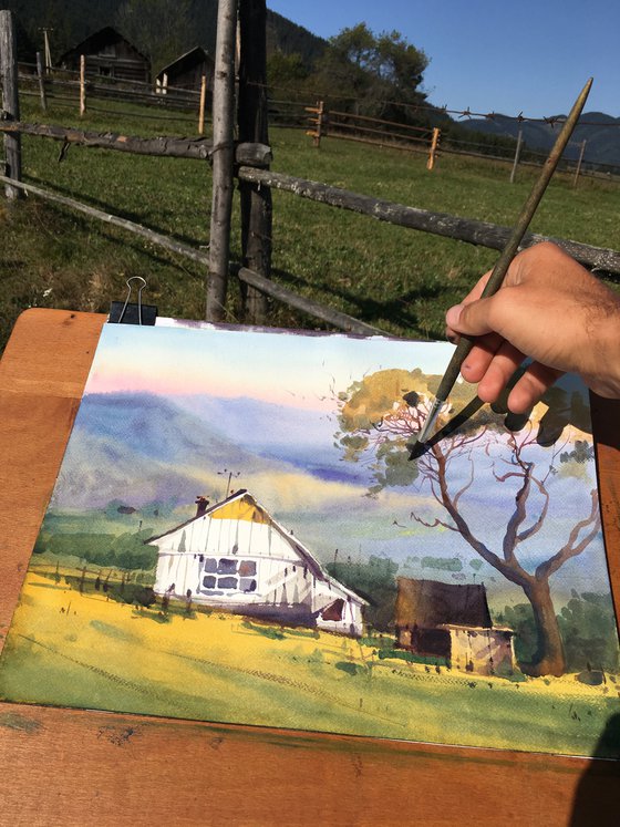 The handmade painting "A House in the Carpathians"